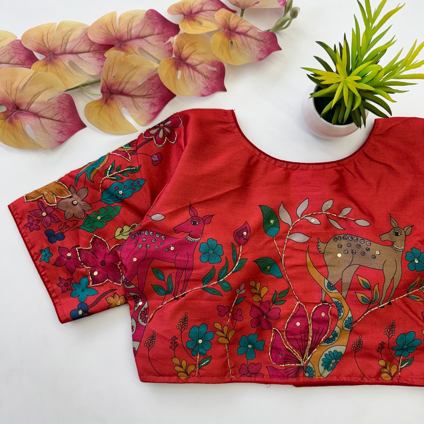 Graceful Pure Silk Printed Handcrafted Designer Stitched Blouse - INDIAN ELEGANCE