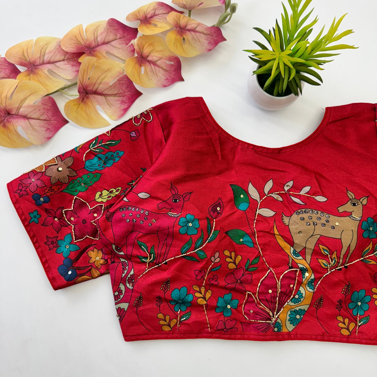 Graceful Pure Silk Printed Handcrafted Designer Stitched Blouse - INDIAN ELEGANCE