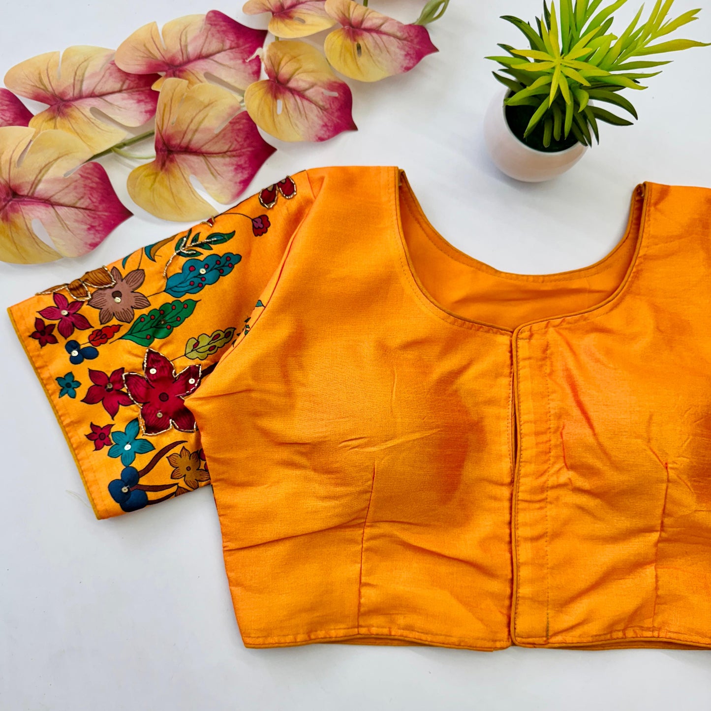 Graceful Pure Silk Printed Handcrafted Designer Stitched Blouse - INDIAN ELEGANCE