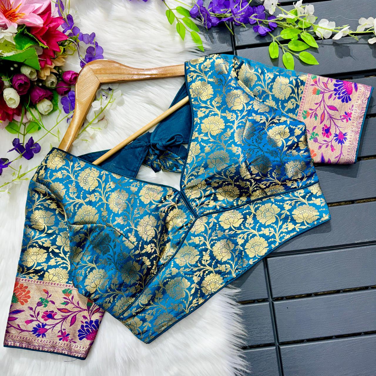 Ravishing Pure Paithani Weaving Worked Designer Stitched Blouse - INDIAN ELEGANCE