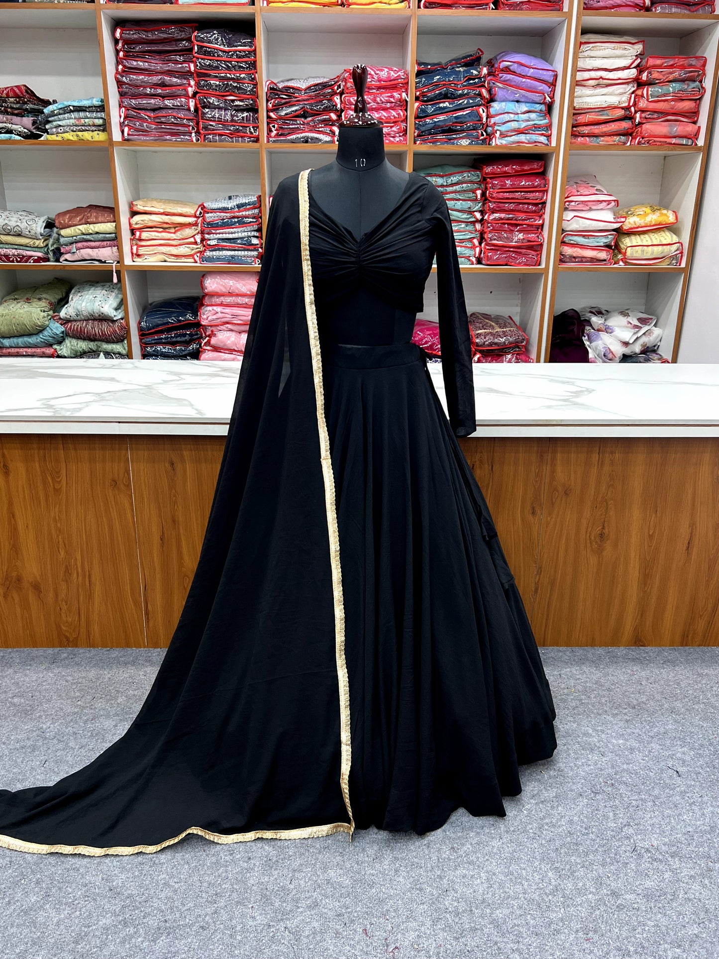 Elegant Faux Georgette Fully Stitched Lehenga Choli Set - INDIAN ELEGANCE