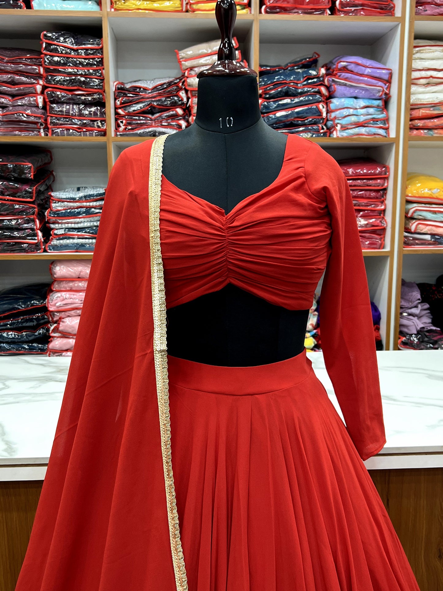 Elegant Faux Georgette Fully Stitched Lehenga Choli Set - INDIAN ELEGANCE