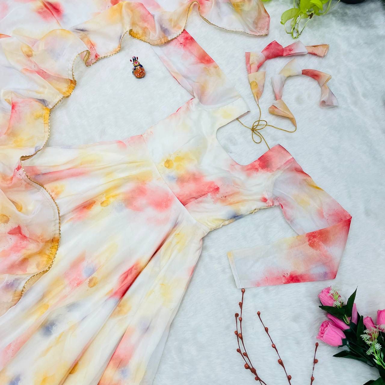 Elegant Organza Silk Floral Digital Printed Gown With Dupatta - INDIAN ELEGANCE