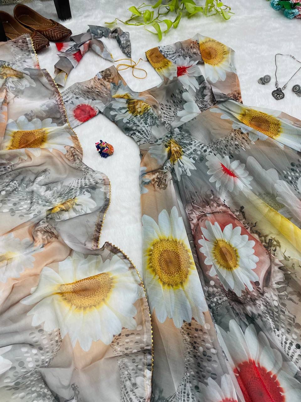 Magnificent Festive Wear Organza Sik Designer Gown With Dupatta - INDIAN ELEGANCE