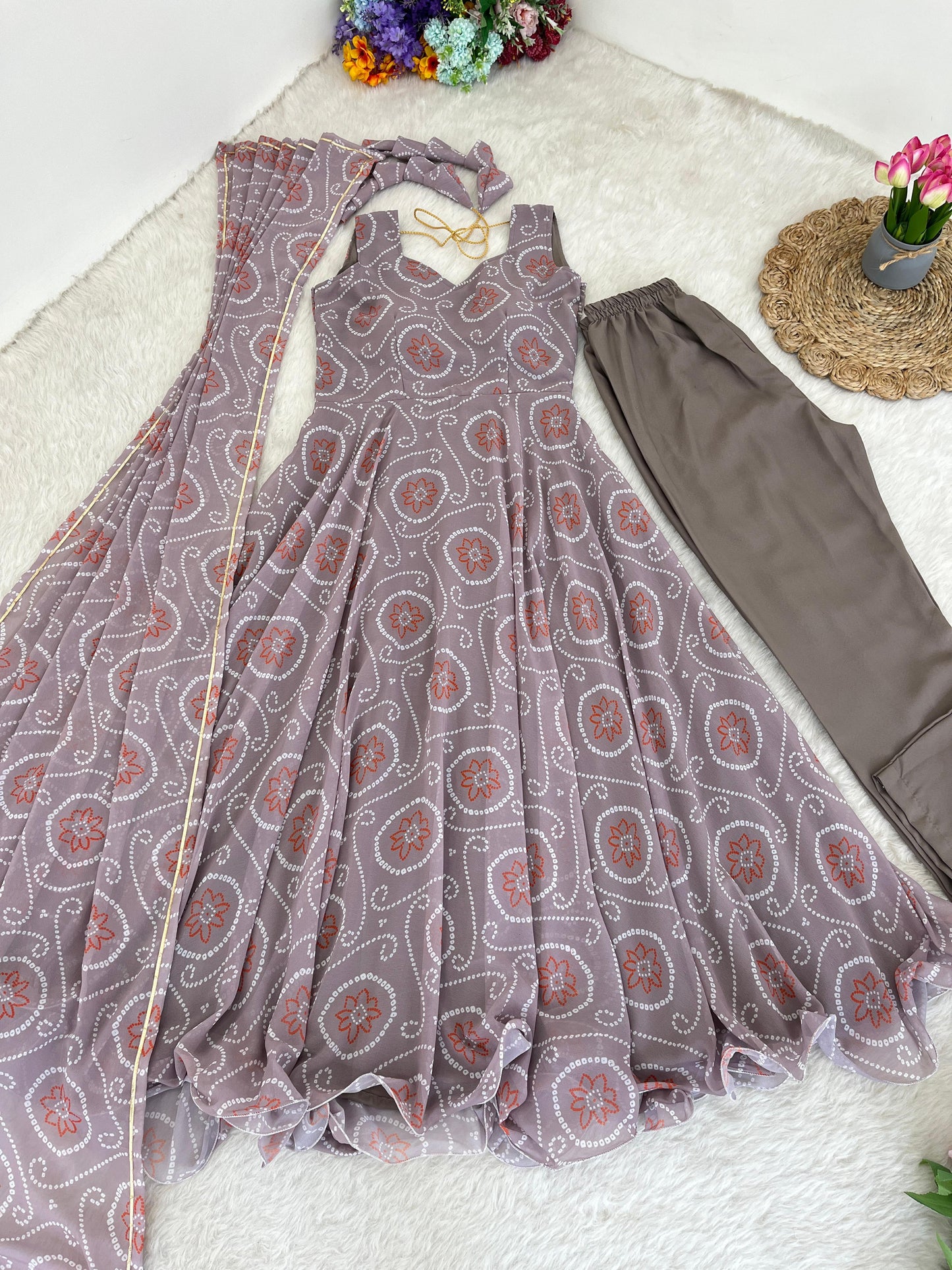 Alluring Faux Georgette Silk Digital Printed Anarkali Pant Suit - INDIAN ELEGANCE