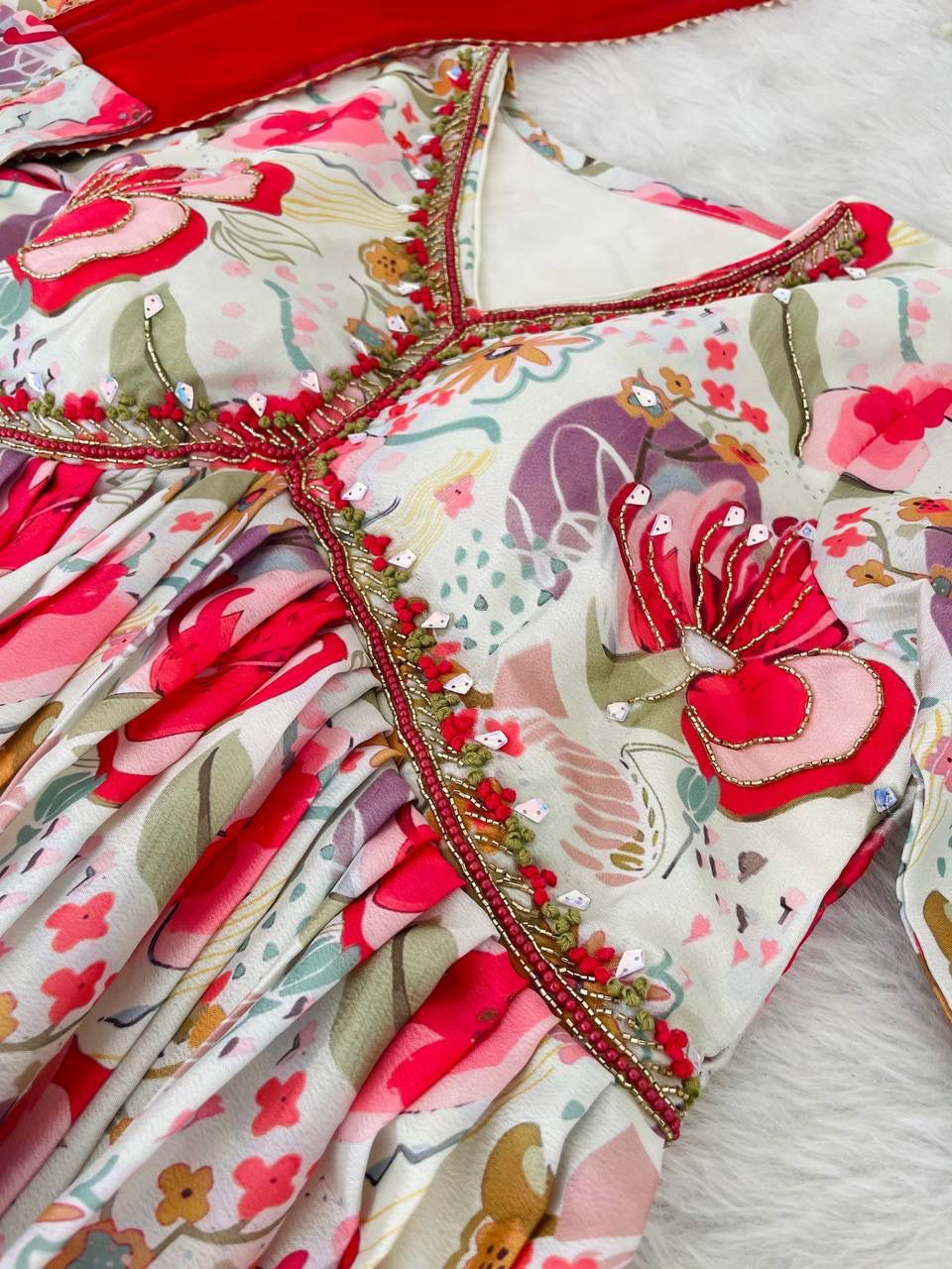 Graceful Soft Chinon Floral Printed Handworked Festive Wear Suit - INDIAN ELEGANCE