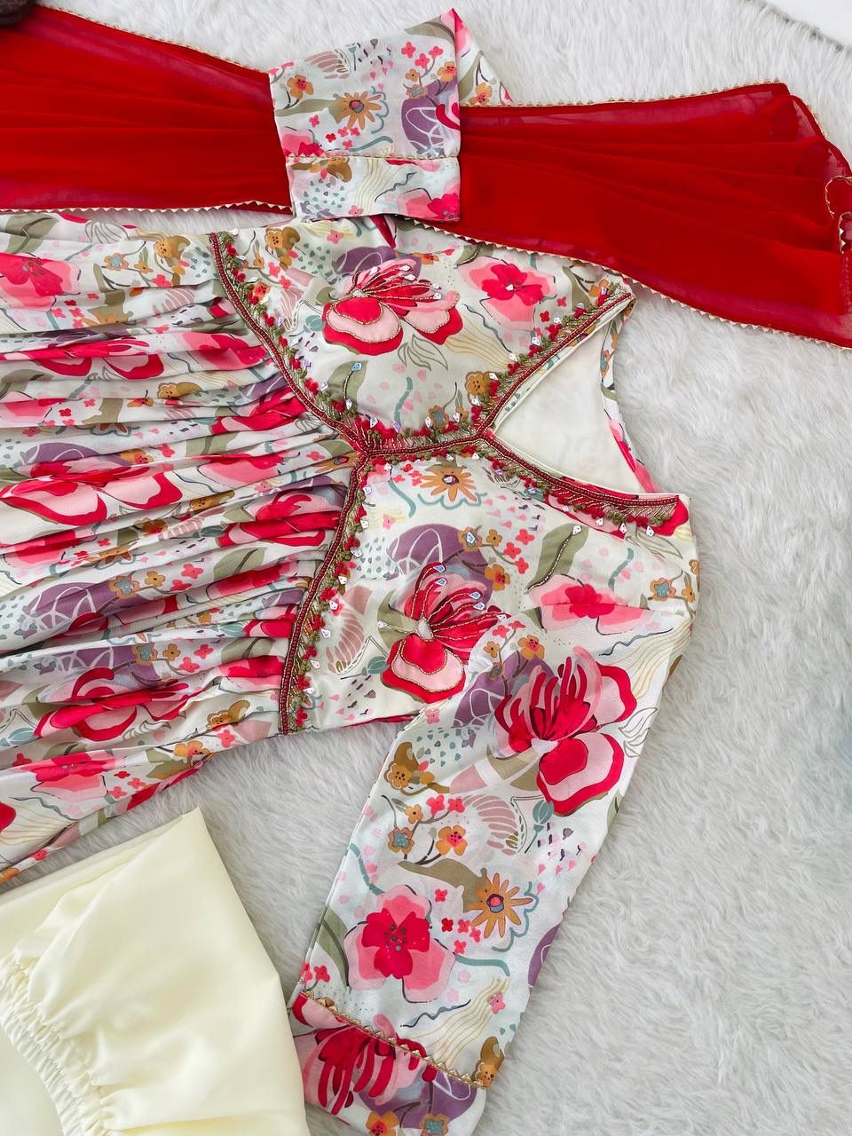 Graceful Soft Chinon Floral Printed Handworked Festive Wear Suit - INDIAN ELEGANCE