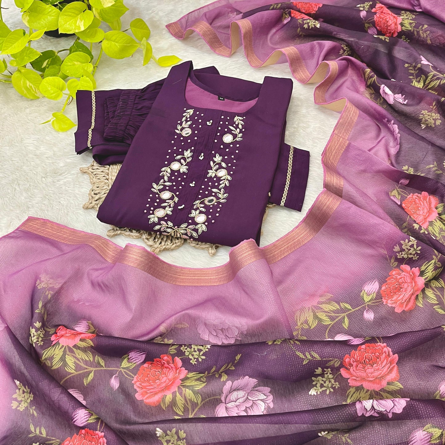 Luminous Festival Wear Roman Silk Handworked Designer Suit - INDIAN ELEGANCE