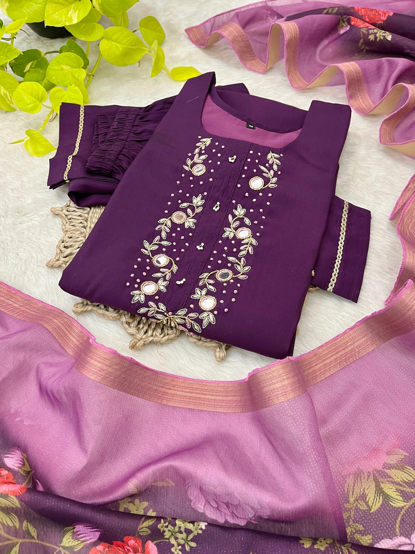 Luminous Festival Wear Roman Silk Handworked Designer Suit - INDIAN ELEGANCE