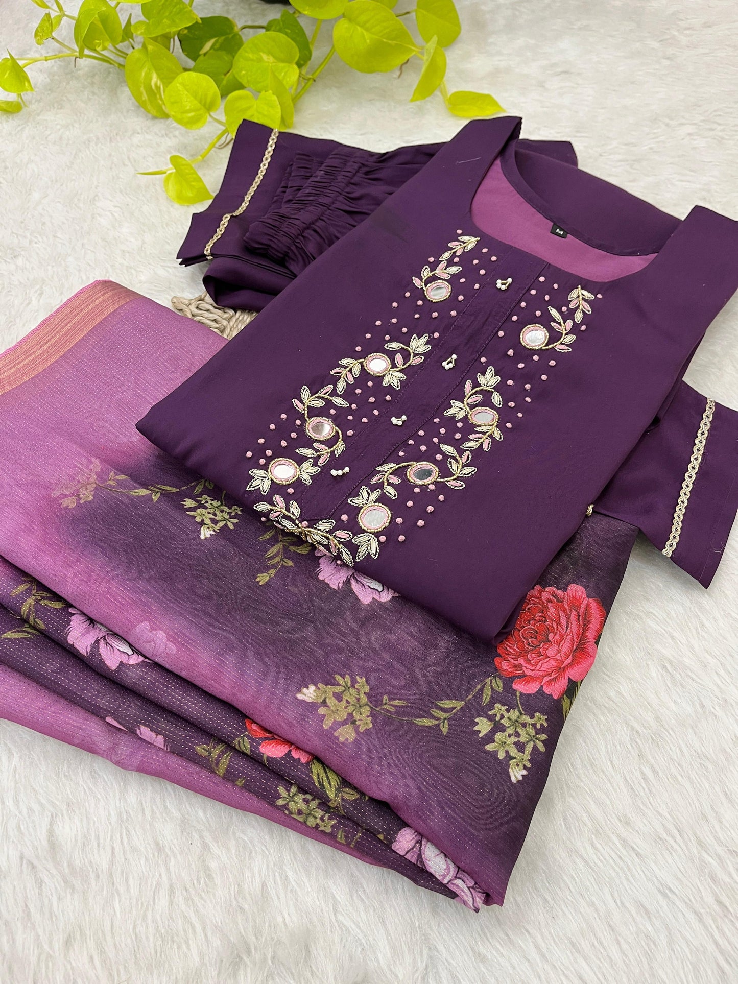 Luminous Festival Wear Roman Silk Handworked Designer Suit - INDIAN ELEGANCE