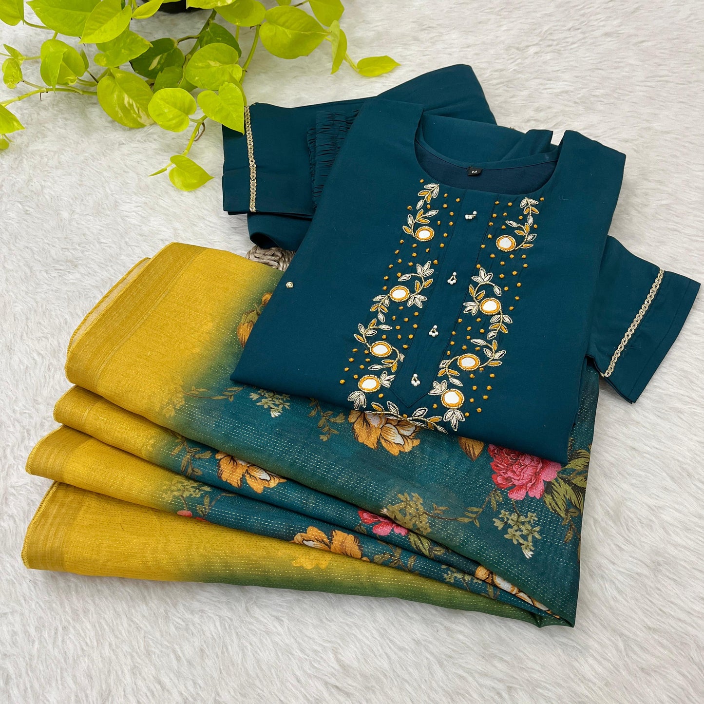 Luminous Festival Wear Roman Silk Handworked Designer Suit - INDIAN ELEGANCE