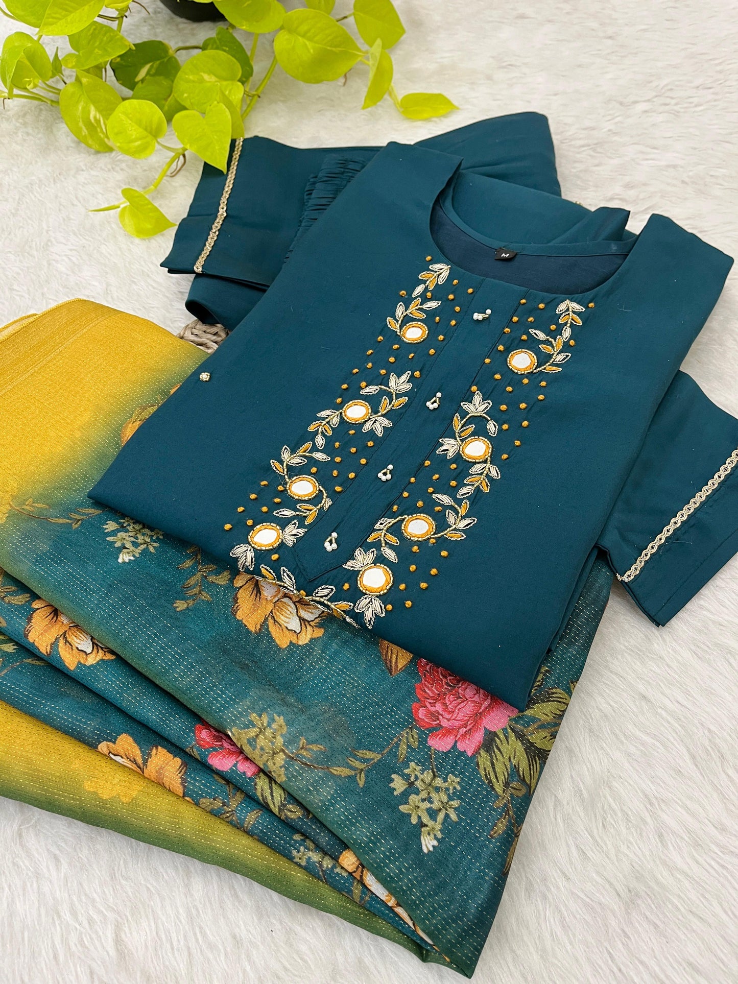 Luminous Festival Wear Roman Silk Handworked Designer Suit - INDIAN ELEGANCE