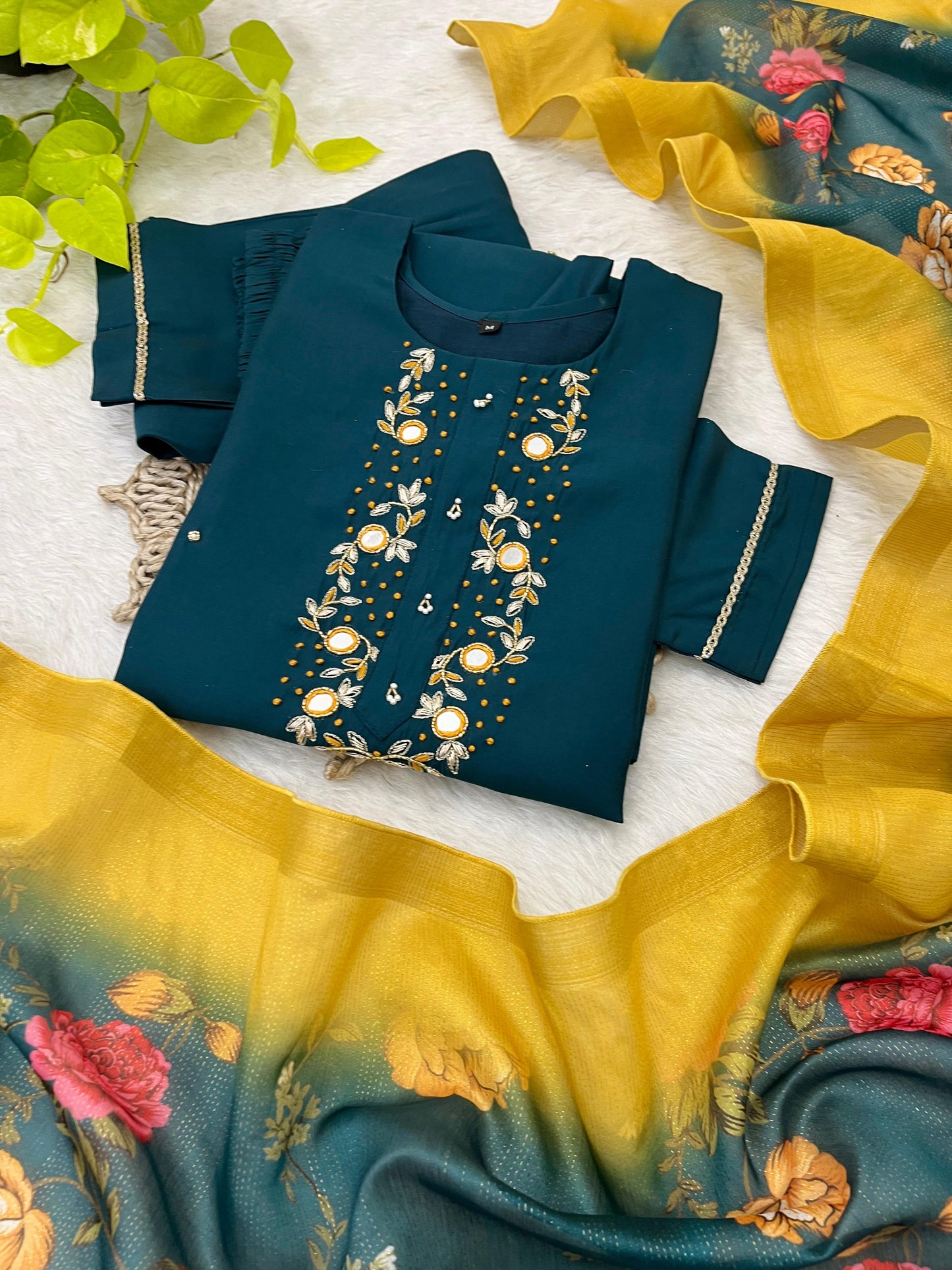 Luminous Festival Wear Roman Silk Handworked Designer Suit - INDIAN ELEGANCE