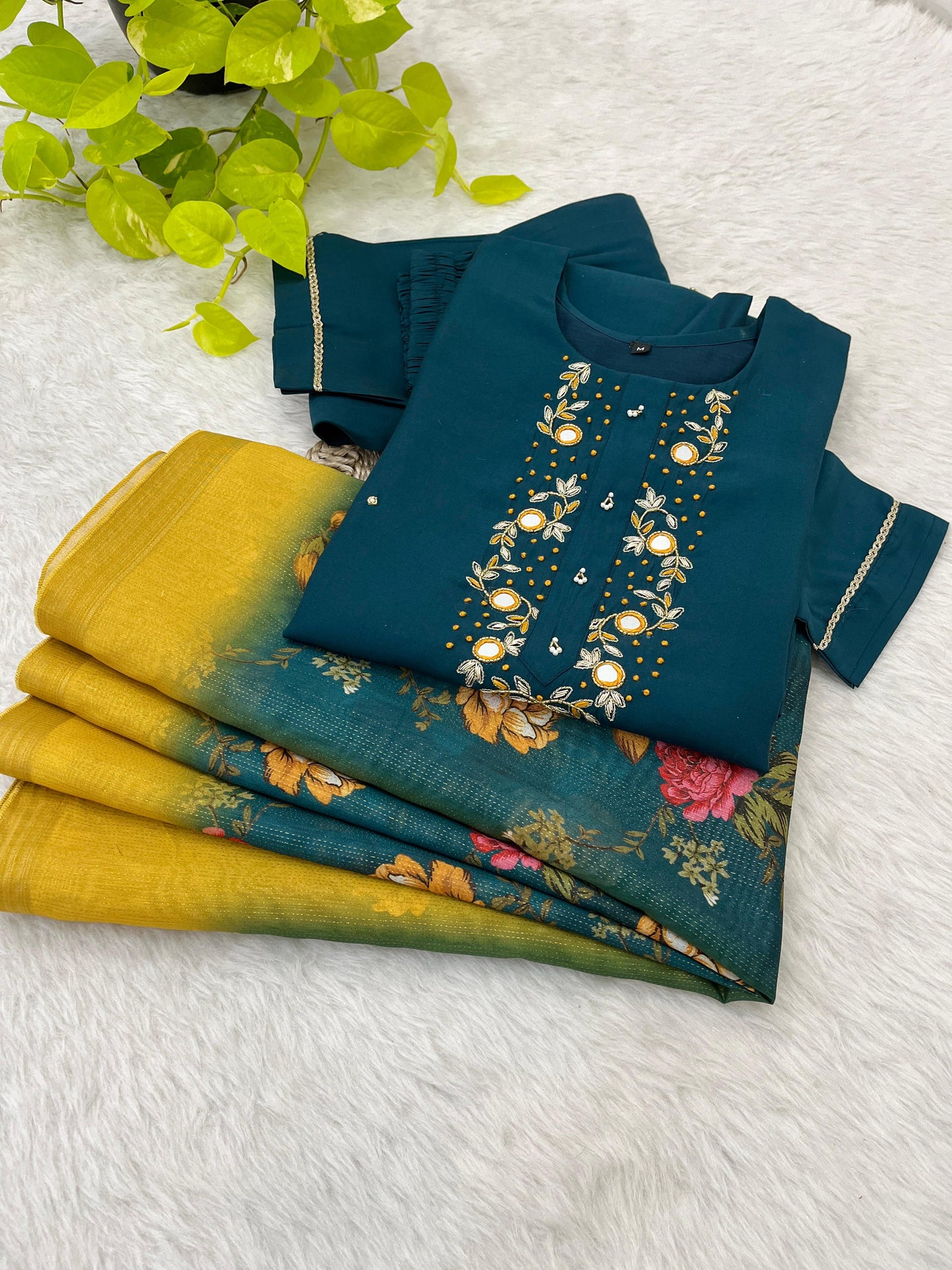 Luminous Festival Wear Roman Silk Handworked Designer Suit - INDIAN ELEGANCE
