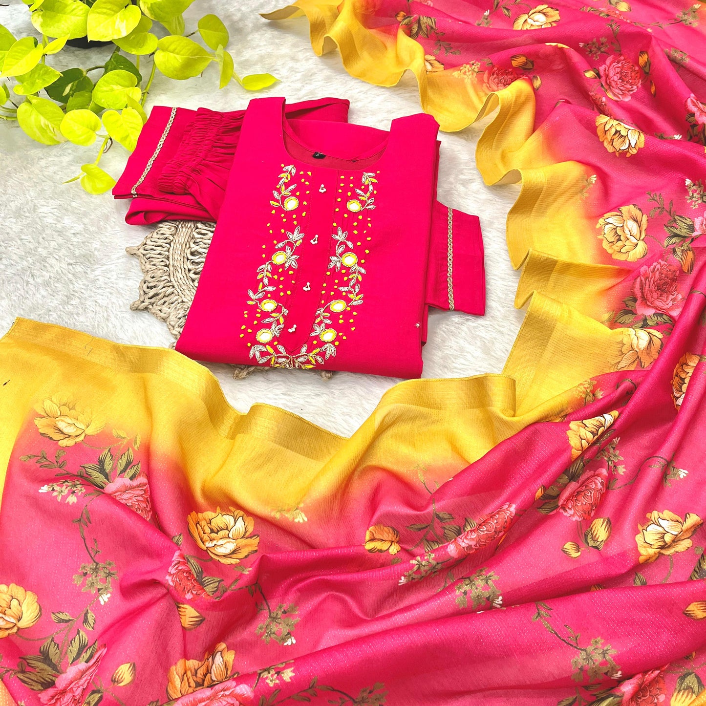 Luminous Festival Wear Roman Silk Handworked Designer Suit - INDIAN ELEGANCE