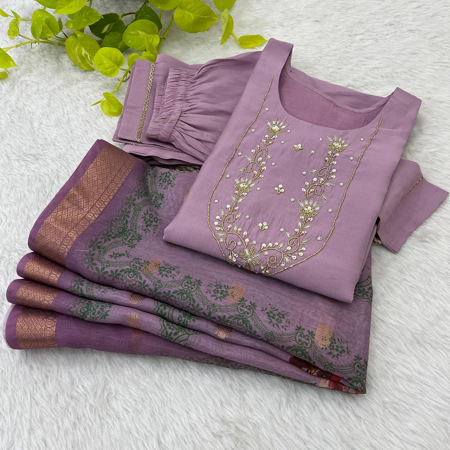 Spectacular Roman Silk Handcrafted Festive Wear Anarkali Pant Suit - INDIAN ELEGANCE