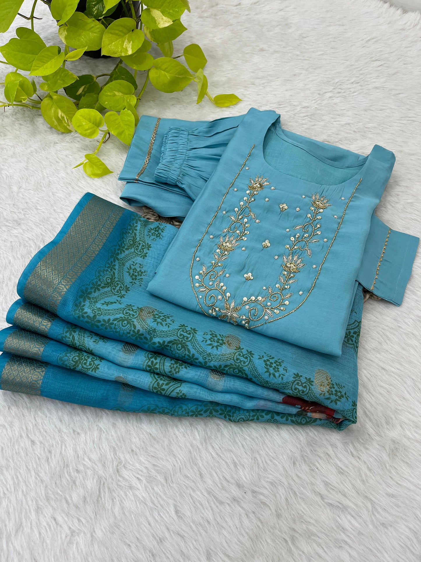 Spectacular Roman Silk Handcrafted Festive Wear Anarkali Pant Suit - INDIAN ELEGANCE