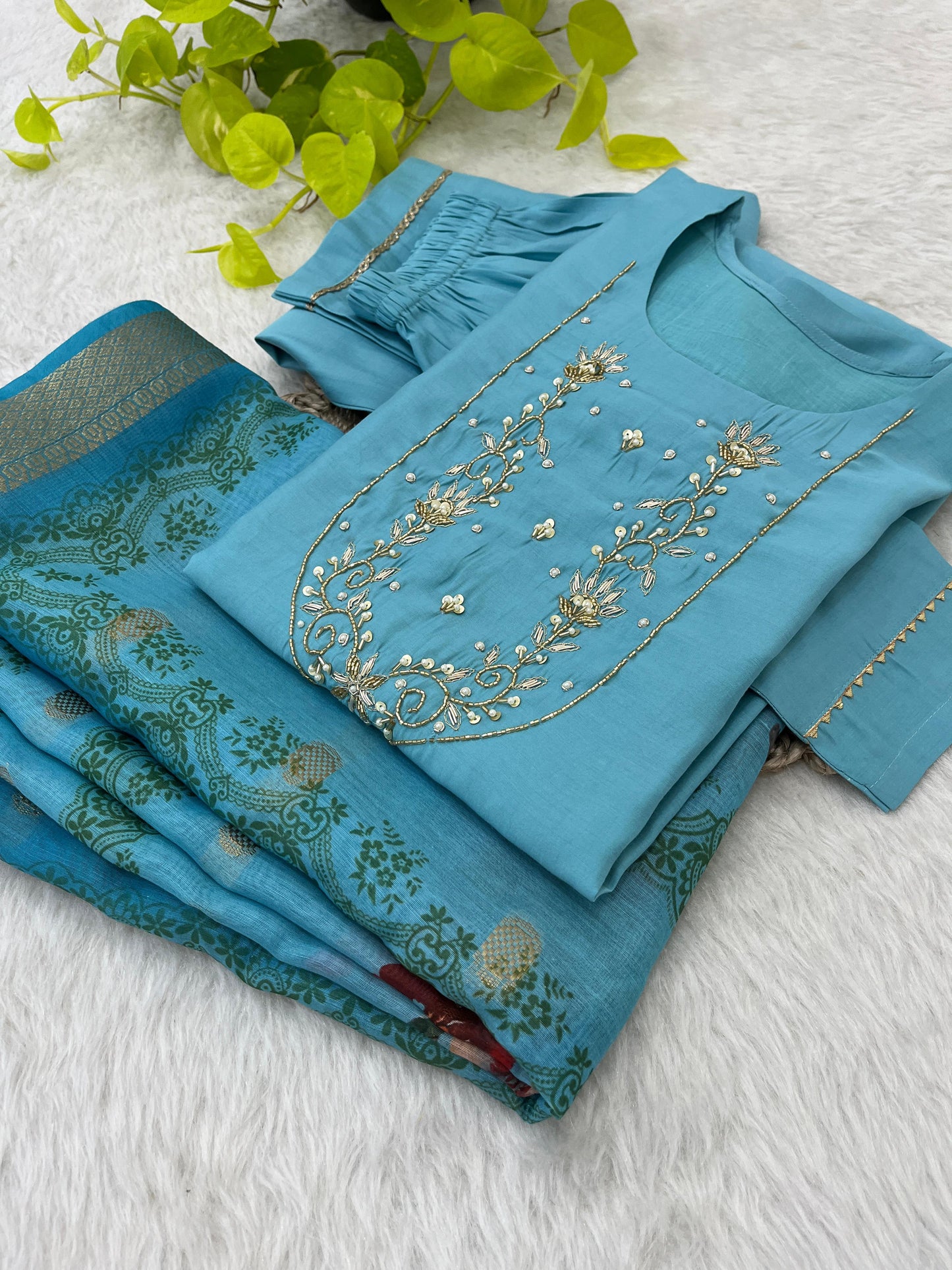 Spectacular Roman Silk Handcrafted Festive Wear Anarkali Pant Suit - INDIAN ELEGANCE