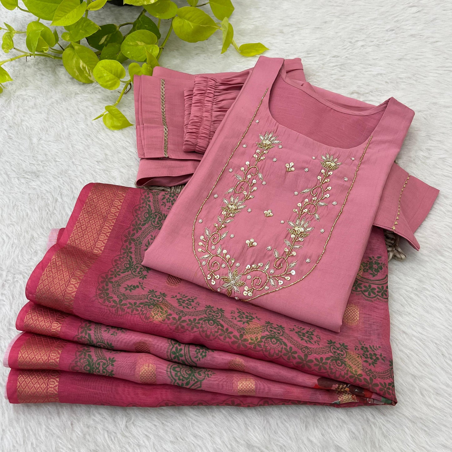 Spectacular Roman Silk Handcrafted Festive Wear Anarkali Pant Suit - INDIAN ELEGANCE