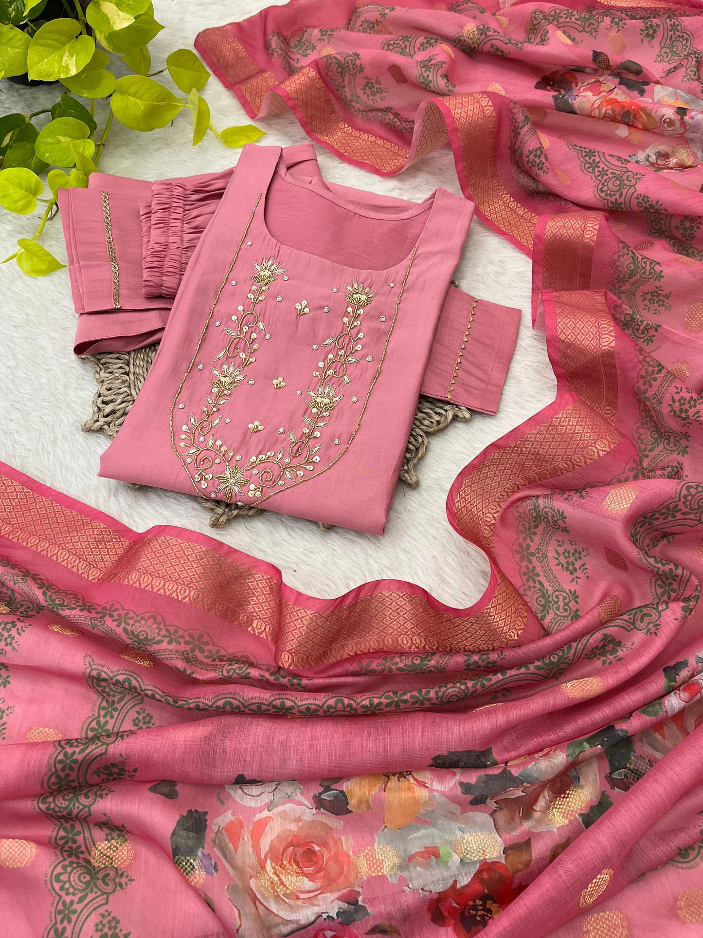 Spectacular Roman Silk Handcrafted Festive Wear Anarkali Pant Suit - INDIAN ELEGANCE