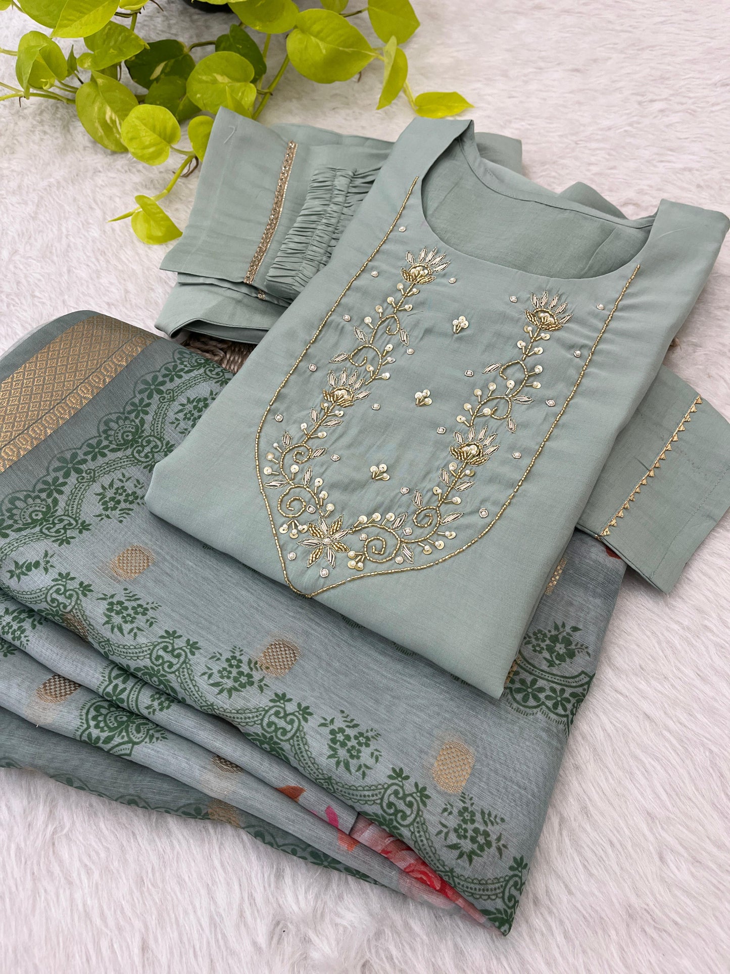 Spectacular Roman Silk Handcrafted Festive Wear Anarkali Pant Suit - INDIAN ELEGANCE