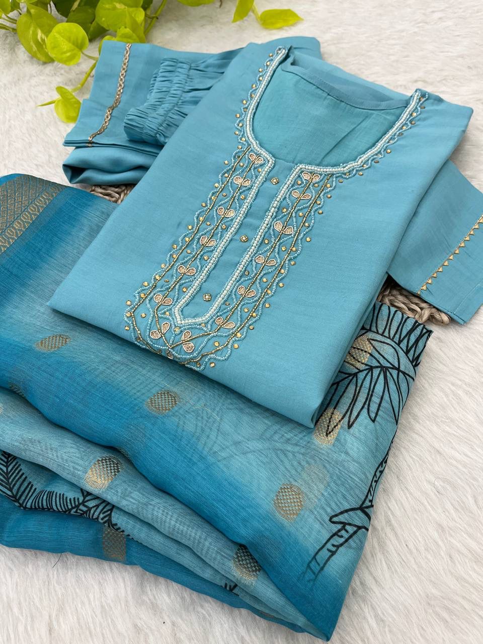 Bewitching Roman Silk Handworked Designer Anarkali Pant Suit - INDIAN ELEGANCE