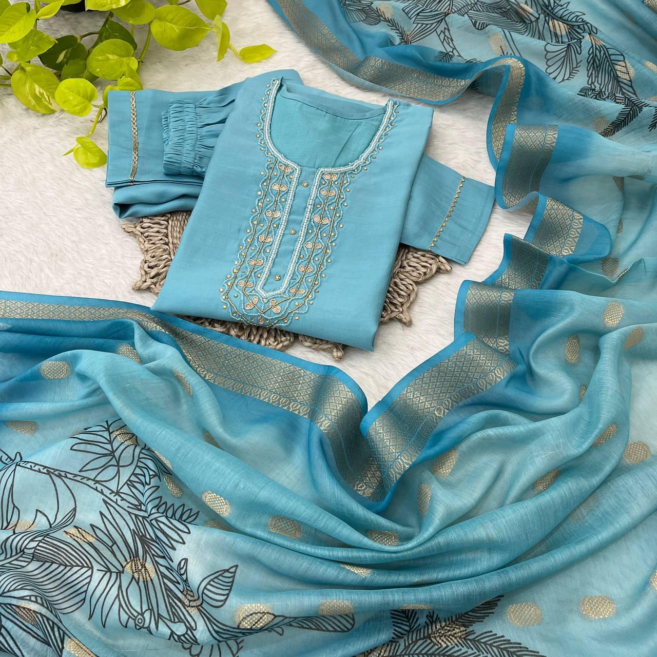 Bewitching Roman Silk Handworked Designer Anarkali Pant Suit - INDIAN ELEGANCE