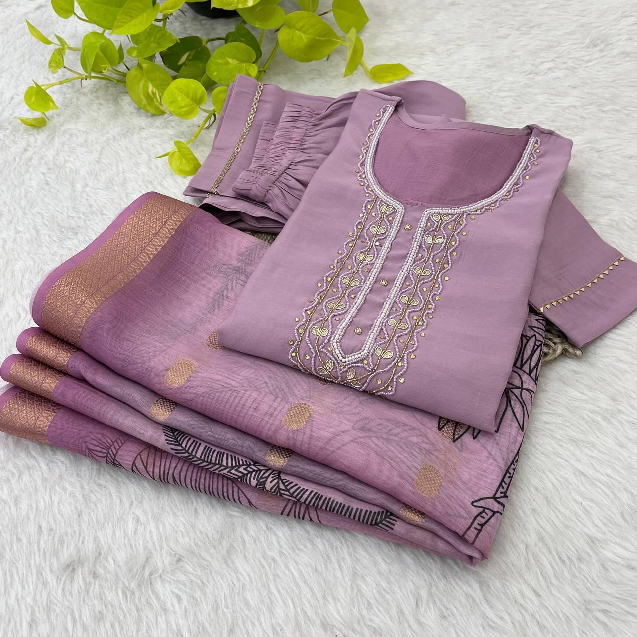 Bewitching Roman Silk Handworked Designer Anarkali Pant Suit - INDIAN ELEGANCE