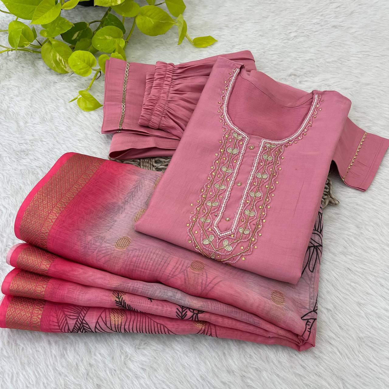 Bewitching Roman Silk Handworked Designer Anarkali Pant Suit - INDIAN ELEGANCE