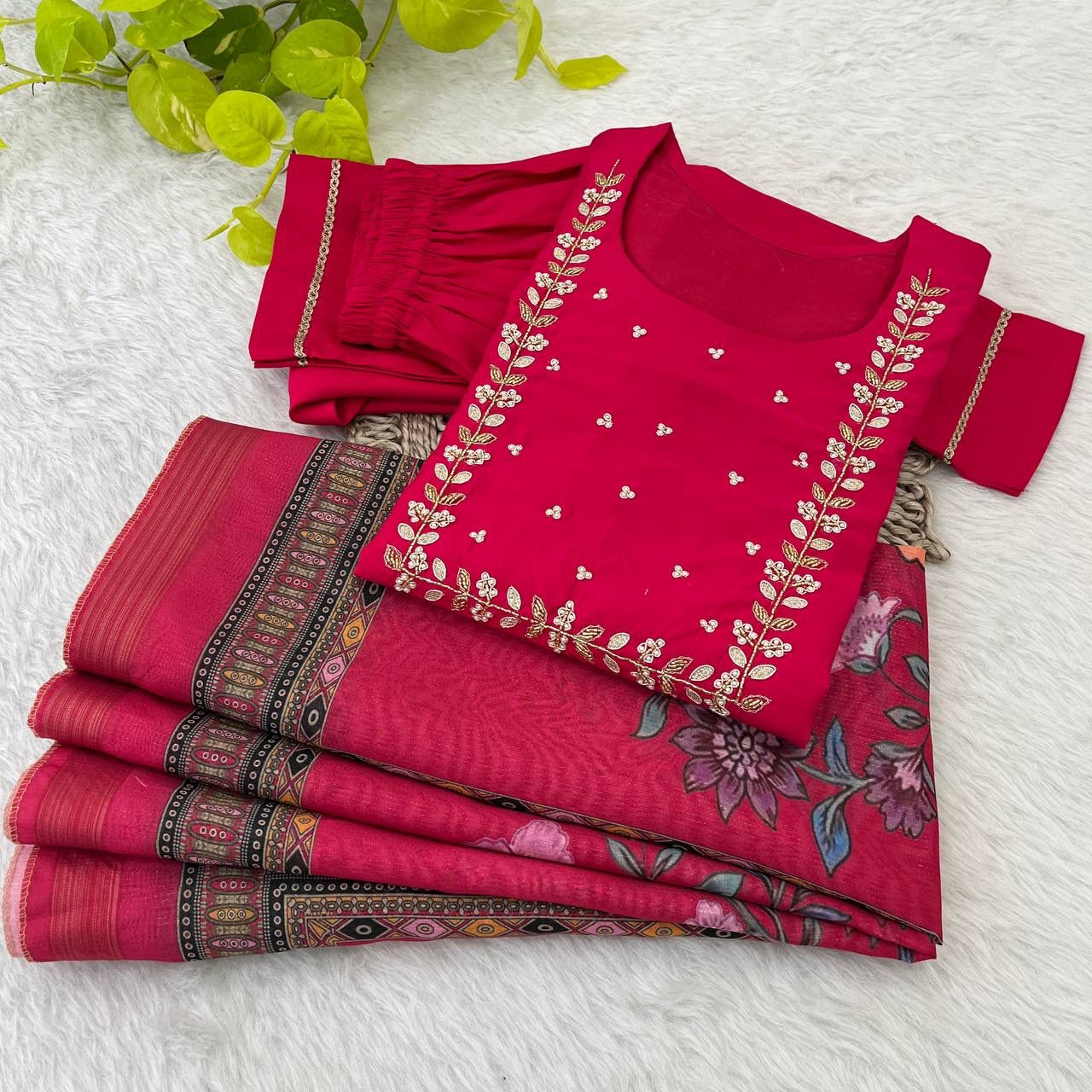 Graceful Roman Silk Handworked Anarkali Pant Suit With Dupatta - INDIAN ELEGANCE