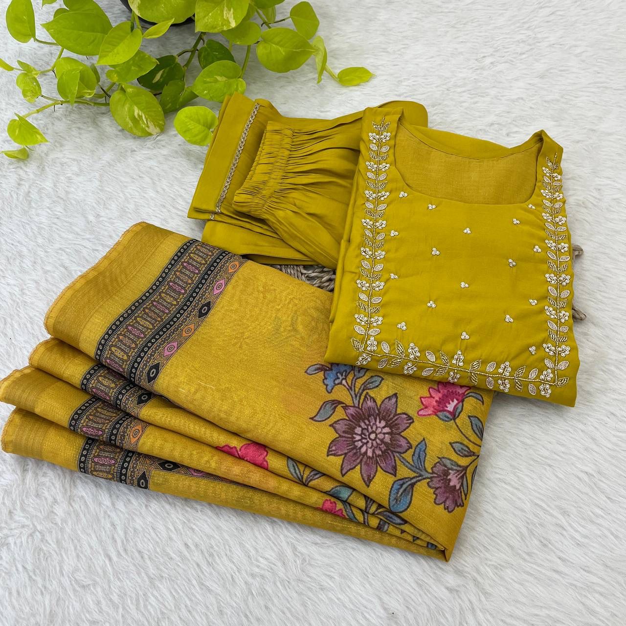 Graceful Roman Silk Handworked Anarkali Pant Suit With Dupatta - INDIAN ELEGANCE