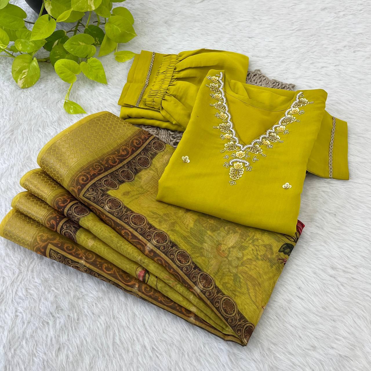 Divine Parrot Green Roman Silk Handcrafted Anarkali Pant Suit - INDIAN ELEGANCE