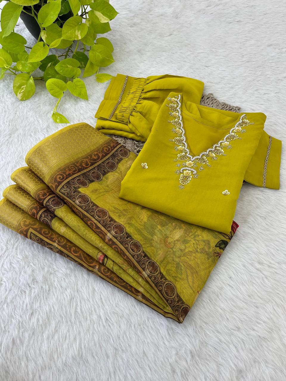 Divine Parrot Green Roman Silk Handcrafted Anarkali Pant Suit - INDIAN ELEGANCE