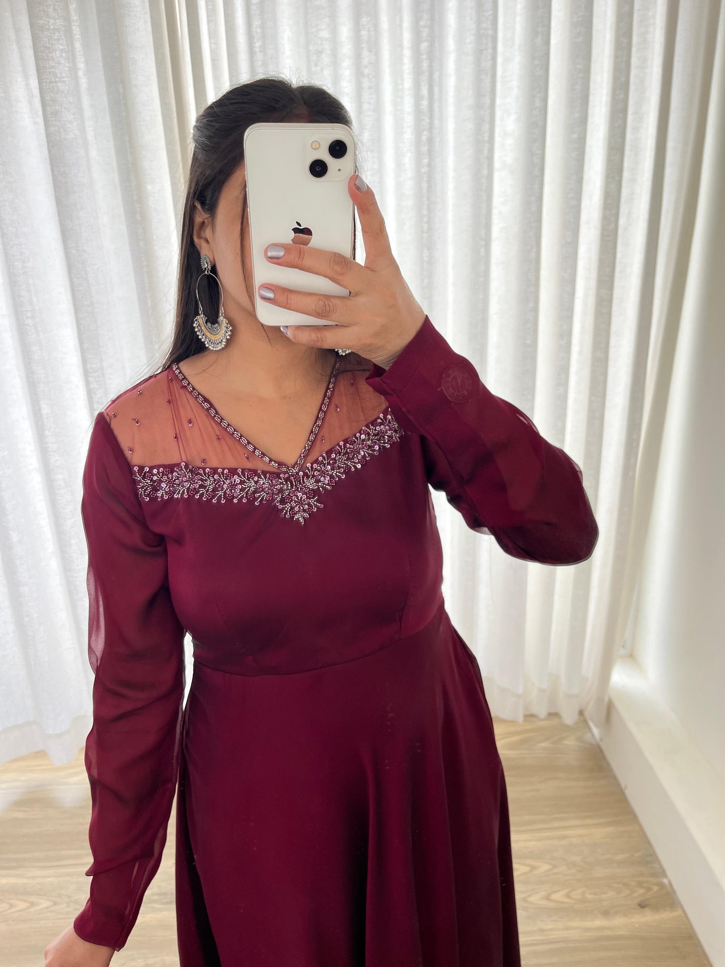 Stylish Maroon Red Rangoli Georgette Handworked Gown With Dupatta - INDIAN ELEGANCE