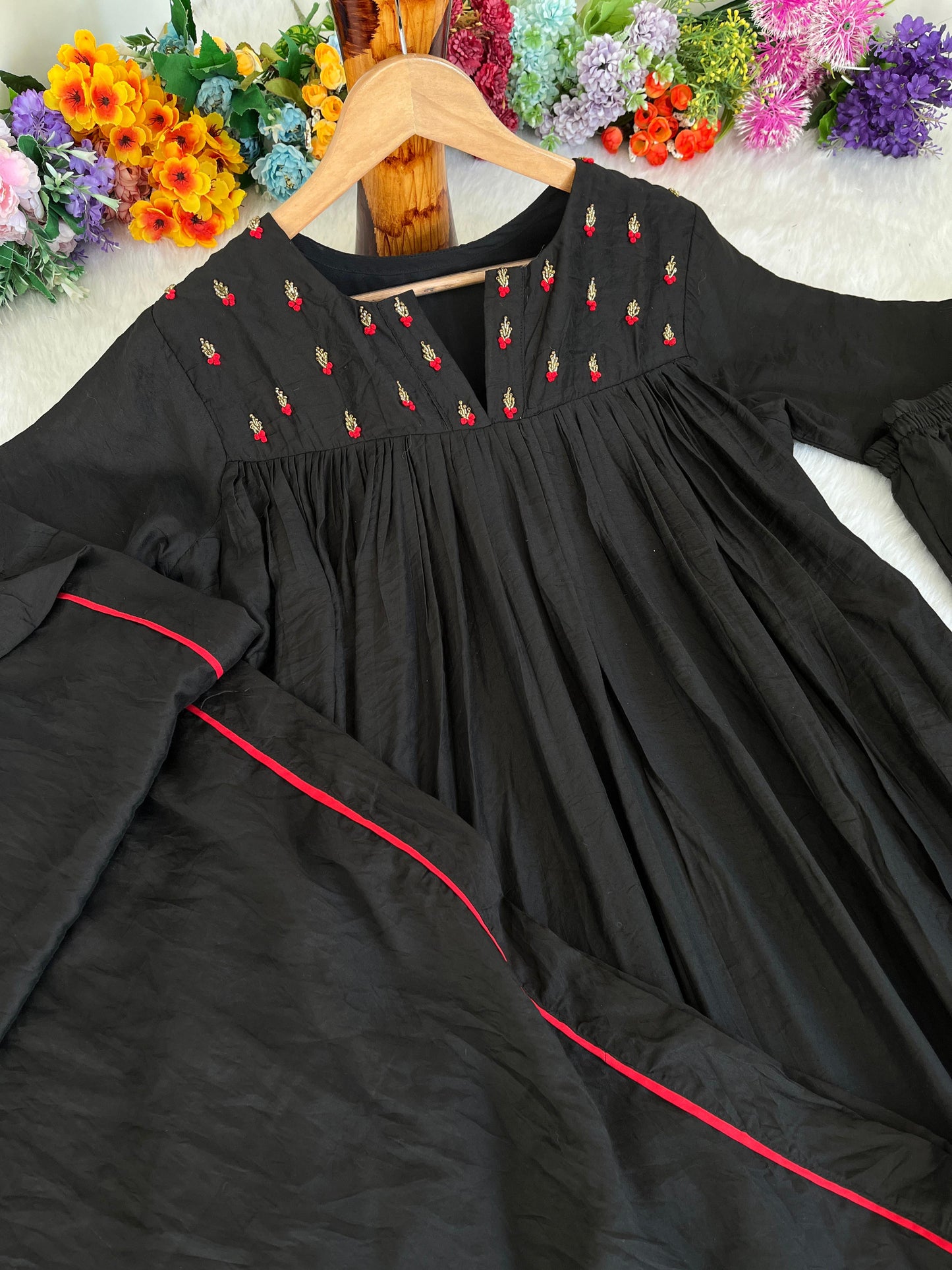 Winsome Black Viscose Chanderi Handworkd Anarkali Pant Suit - INDIAN ELEGANCE