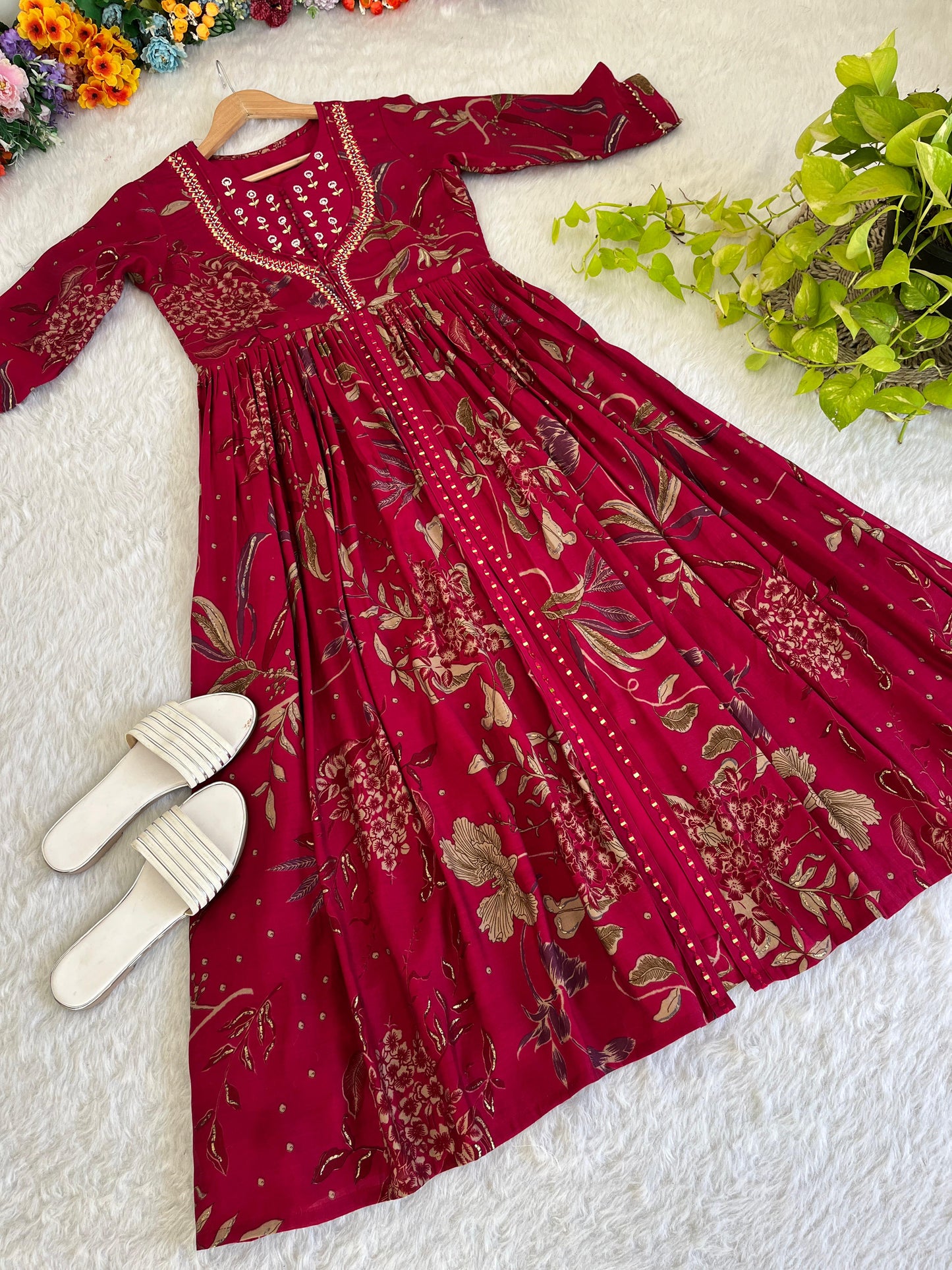 Enamoring Rani Roman Silk Handworked Fully Stitched Designer Gown - INDIAN ELEGANCE