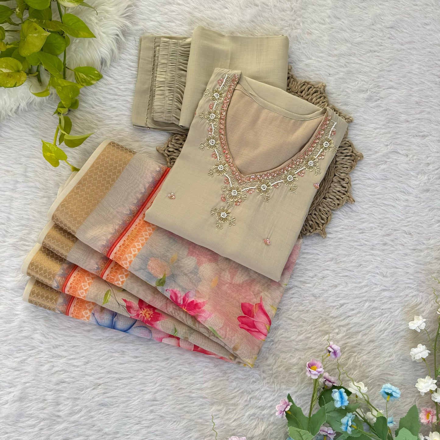 Amazing Roman Silk Hanworked Stitched Anarkali Pant Suit - INDIAN ELEGANCE