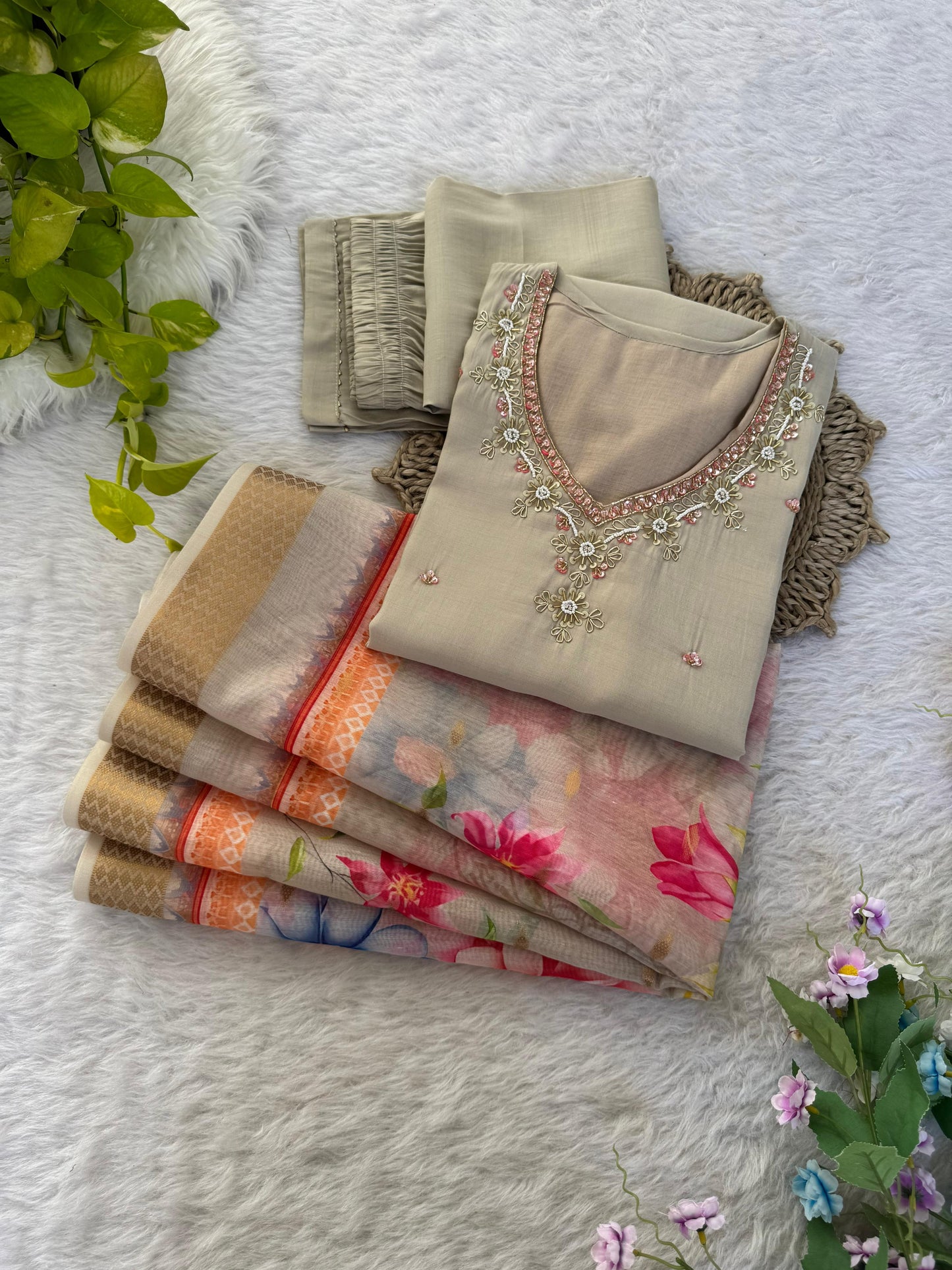 Amazing Roman Silk Hanworked Stitched Anarkali Pant Suit - INDIAN ELEGANCE