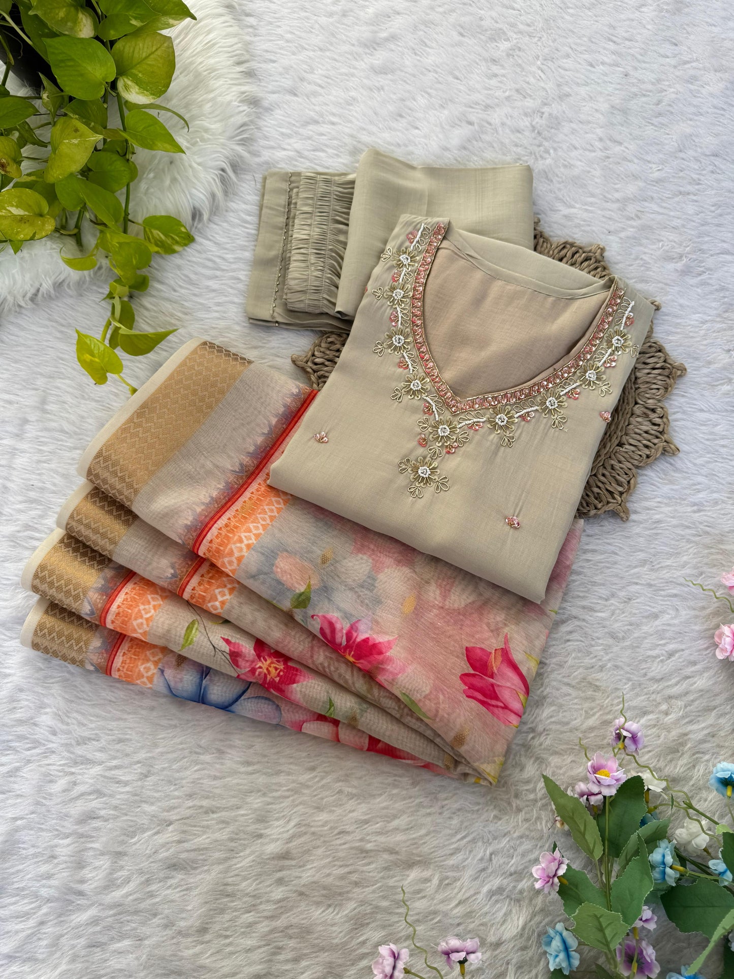 Amazing Roman Silk Hanworked Stitched Anarkali Pant Suit - INDIAN ELEGANCE