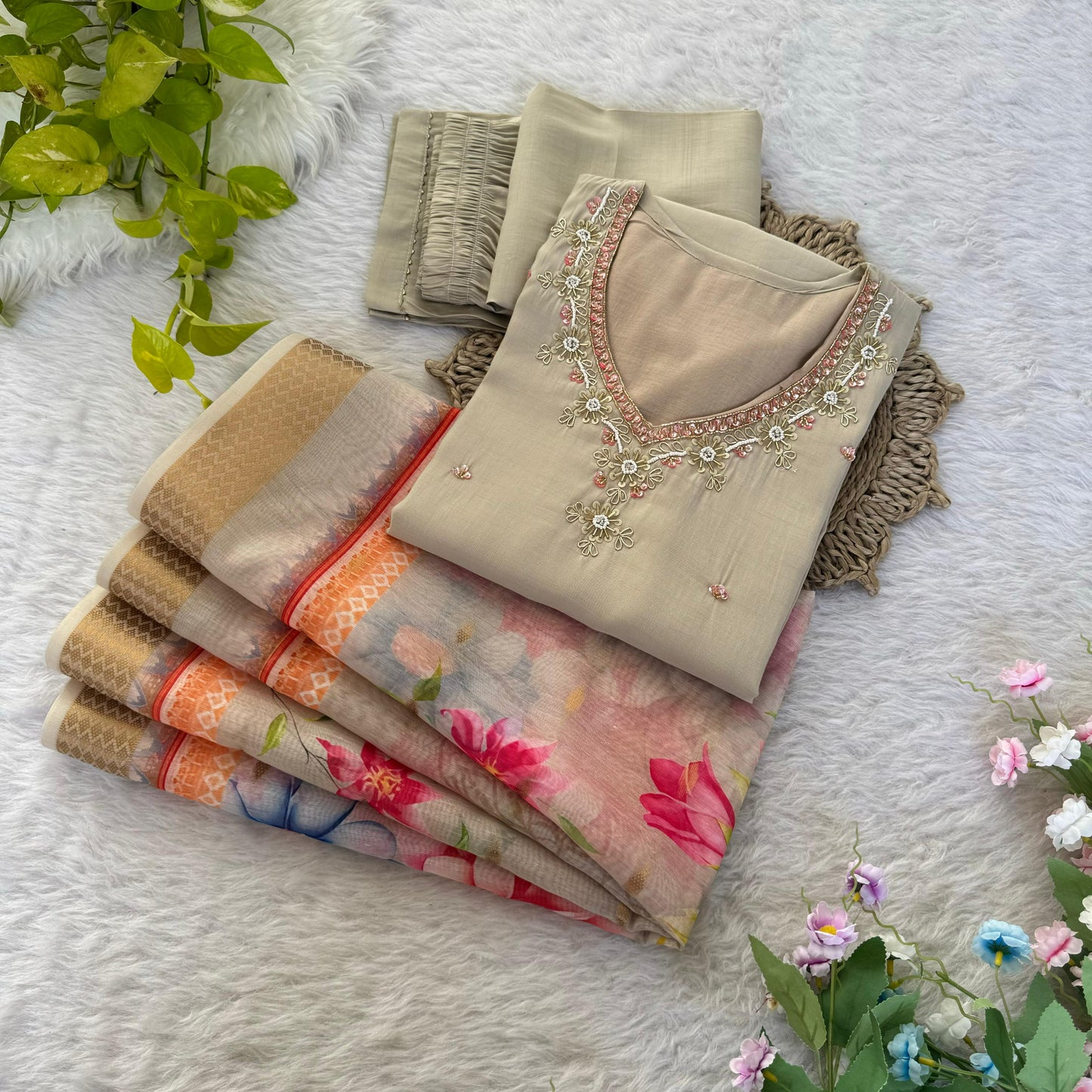 Amazing Roman Silk Hanworked Stitched Anarkali Pant Suit - INDIAN ELEGANCE