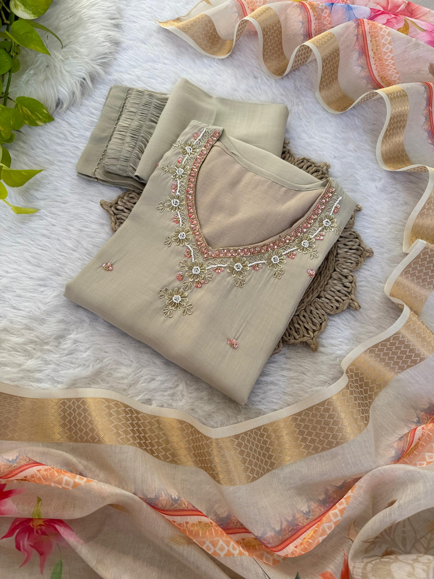 Amazing Roman Silk Hanworked Stitched Anarkali Pant Suit - INDIAN ELEGANCE