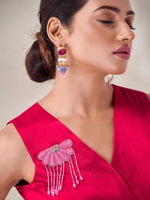 Exclusive Rani Pink Gaji Silk Handcrafted Designer Co-Ord Set - INDIAN ELEGANCE