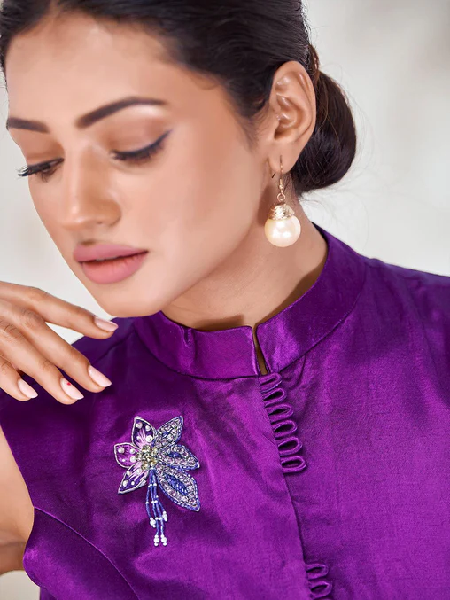 Exclusive Purple Gaji Silk Handcrafted Designer Co-Ord Set - INDIAN ELEGANCE