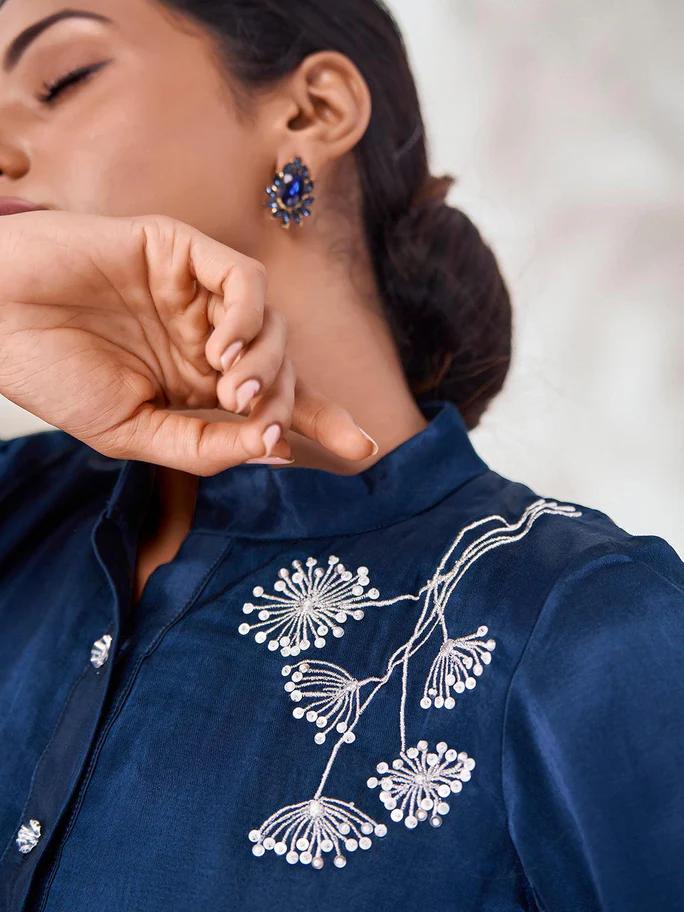 Handcrafted Blue Gaji Silk Designer Co-Ord Set – Elegant & Timeless - INDIAN ELEGANCE