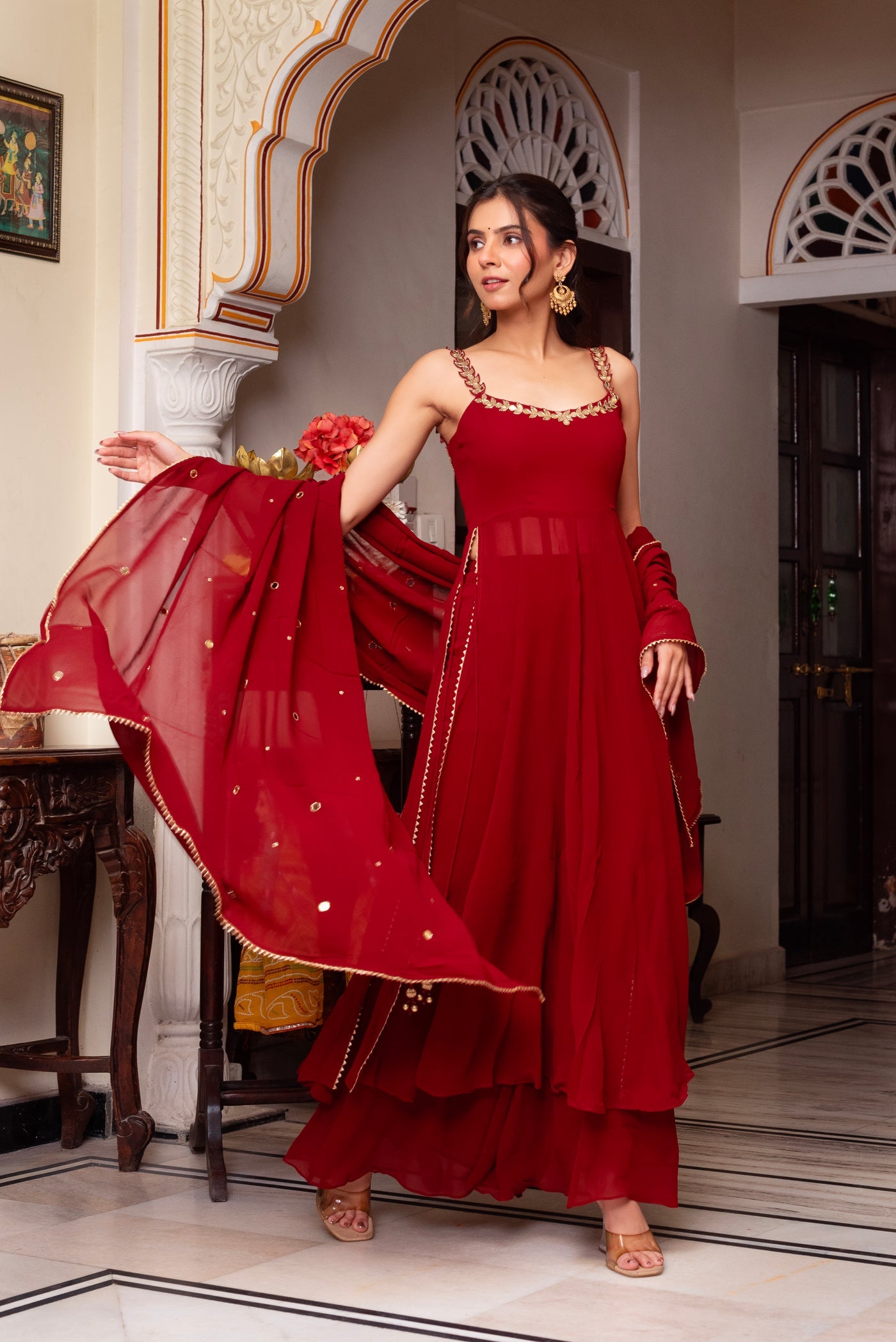 Black Hand Mirror Work Anarkali Set
