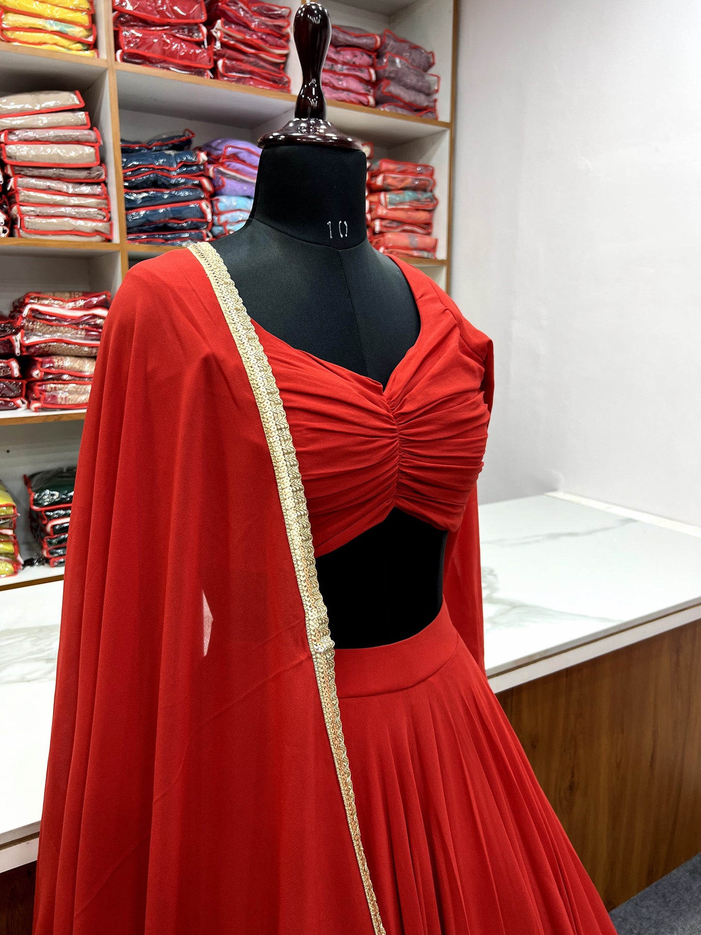 Elegant Faux Georgette Fully Stitched Lehenga Choli Set - INDIAN ELEGANCE