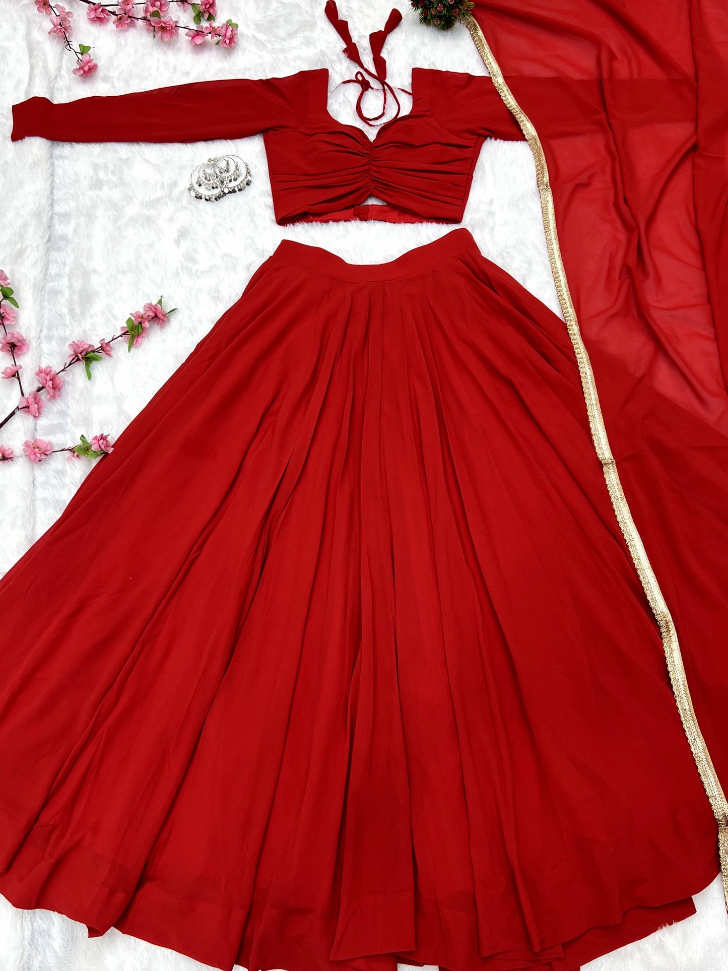Elegant Faux Georgette Fully Stitched Lehenga Choli Set - INDIAN ELEGANCE