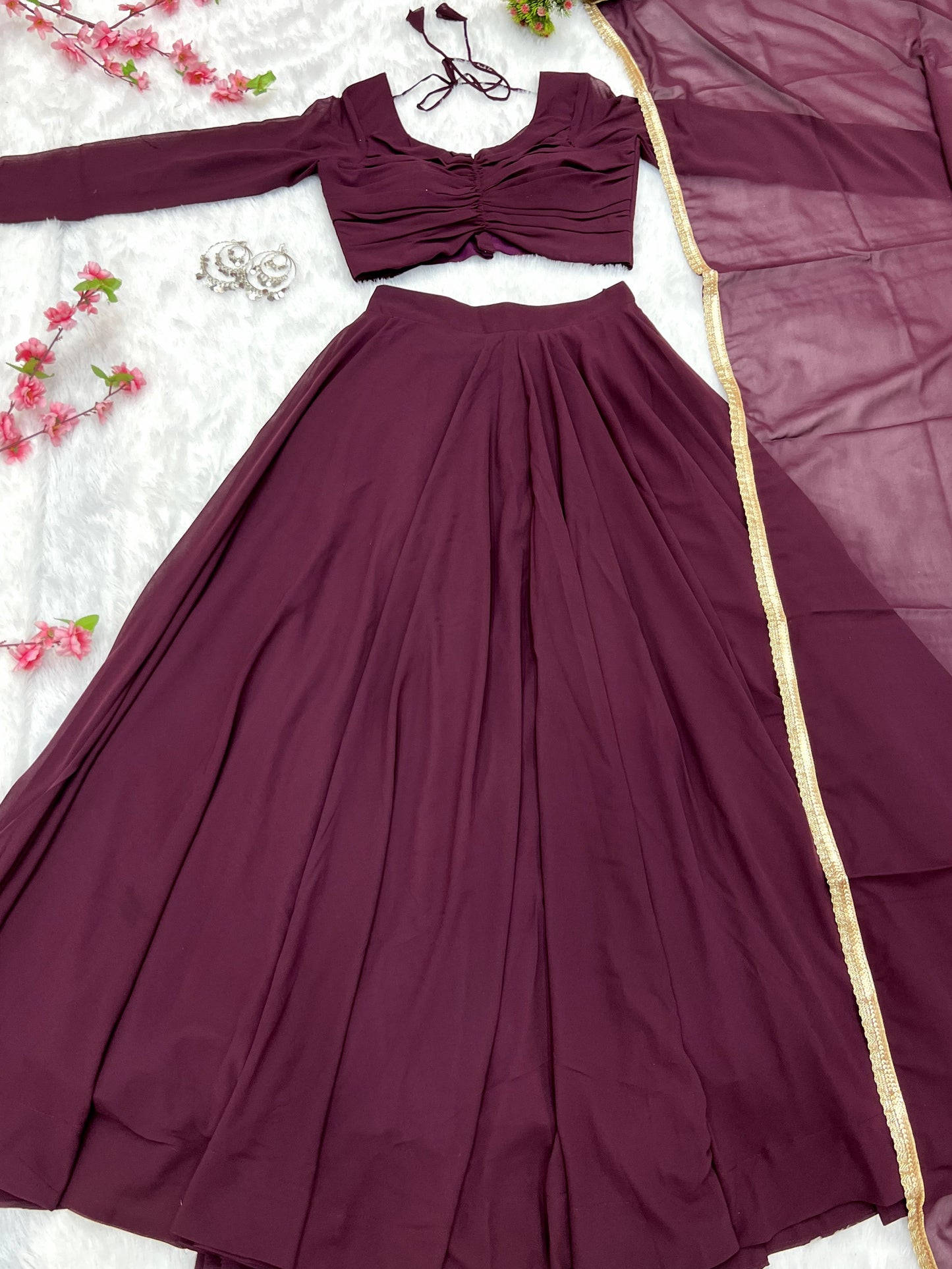 Elegant Faux Georgette Fully Stitched Lehenga Choli Set - INDIAN ELEGANCE