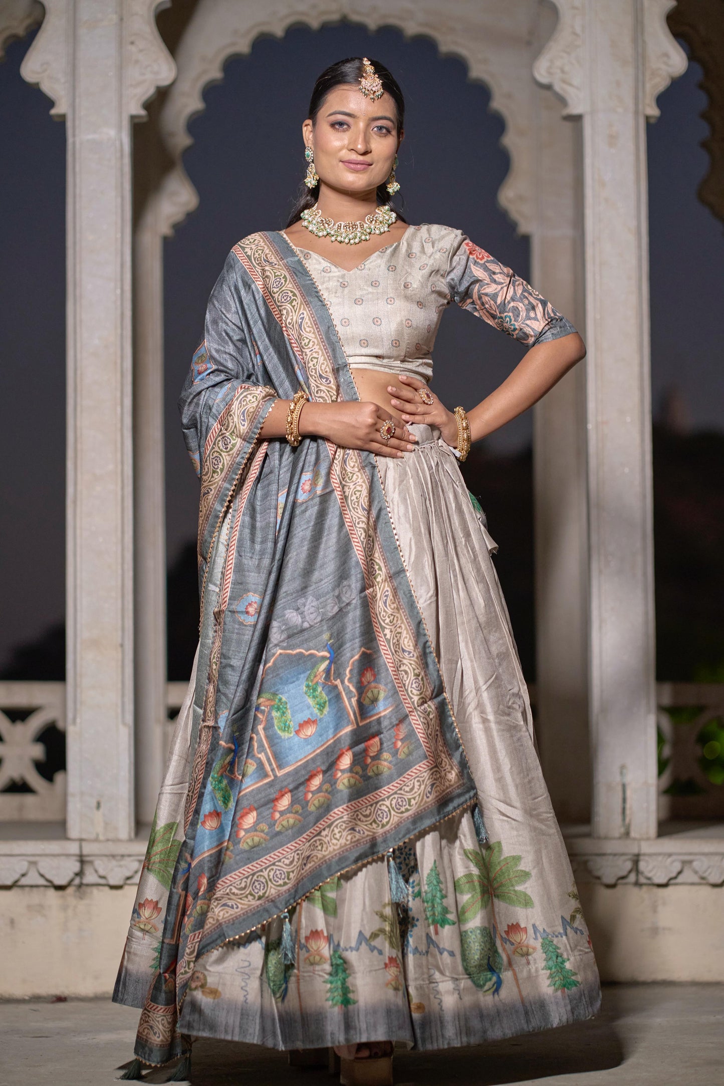 Magnificent Pure Manipuri Silk Printed Lehenga Choli Set - INDIAN ELEGANCE