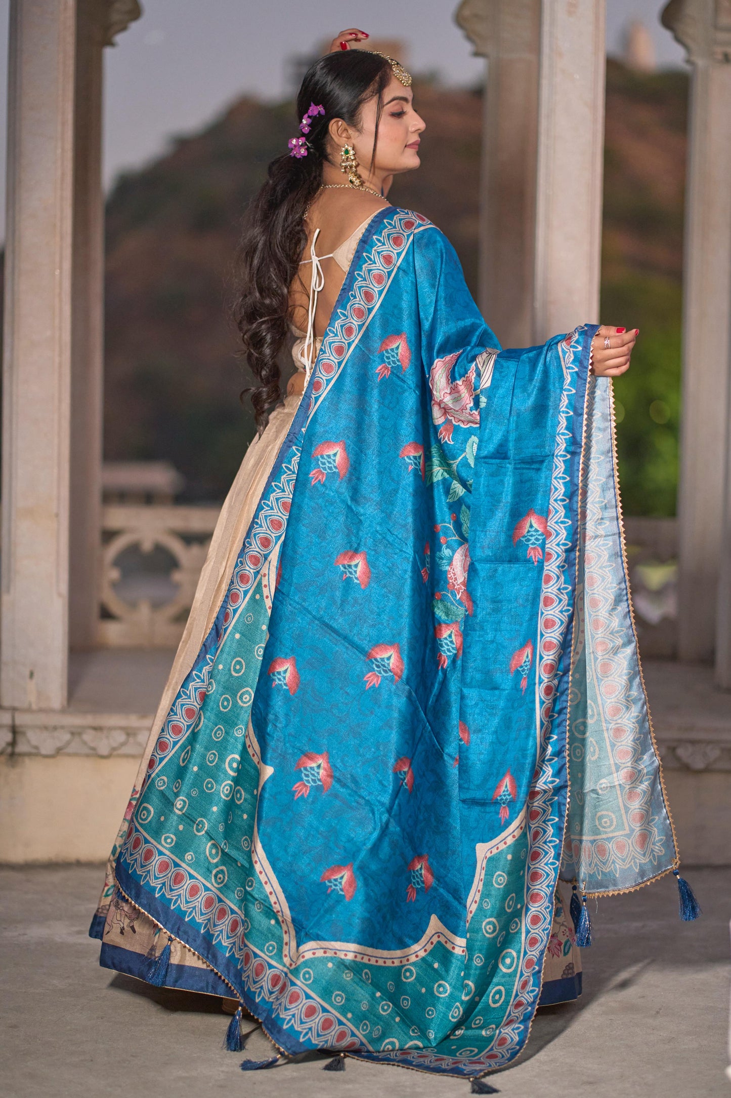 Gorgeous Cream Pure Manipuri Silk Printed Lehenga Choli - INDIAN ELEGANCE